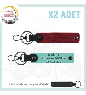 İsim Plaka ve B Rh (-) Kan Grubu Yazılı x2' li Anahtarlık, Arkadaşa Armağan Set, Kırmızı-Turkuaz-Syh (Çok Renkli)