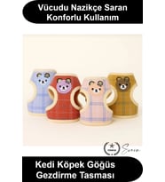 #GöğüsTasması Kedi Köpek Gezdirme Tasma Seti Ayıcık Figürlü Ekose Desenli Evcil Hayvan Yürüyüş Kayış
