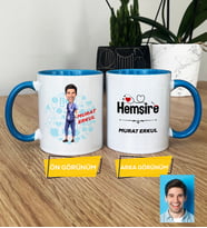 Kişiye Özel Karikatürlü Hemşire Hediye Kupa Bardak Erkek Hemşireye Tıp Bayramı Hediyesi (Mavi)