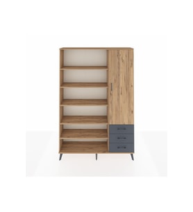 Arges Dolap 9 Raflı 3 Çekmeceli Tek Kapaklı  132x30x195 Çam-Çam/Antrasit