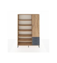 Arges Dolap 9 Raflı 3 Çekmeceli Tek Kapaklı  132x30x195 Çam-Çam/Antrasit