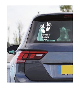 Arabada Bebek Var Kalp Oto Araba Sticker 23CM Beyaz Renk