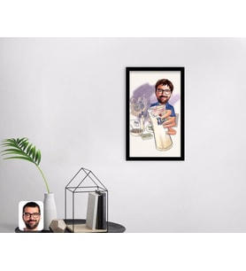 BK Home Erkek Rakı Karikatürlü Dekoratif Ahşap Siyah Çerçeveli Tablo-1