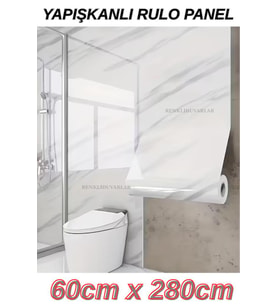 60cm x 280cm Tek Parça Rulo Shiny Beyaz Mermer Desenli Banvo Salon Wc Yapışkanlı Duvar Paneli Kağıdı