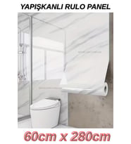 60cm x 280cm Tek Parça Rulo Shiny Beyaz Mermer Desenli Banvo Salon Wc Yapışkanlı Duvar Paneli Kağıdı