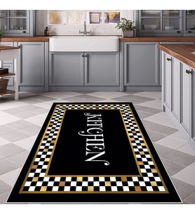 Gri Gold Dama Deseni  Yıkanabilir Kaymaz Taban Leke Tutmaz Modern Salon Halısı ve Yolluk