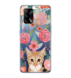 Oppo A74 Uyumlu Kedi ve Çiçek Desenli Şeffaf Telefon Kılıfı
