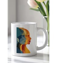 Modern Art Kadın Silüeti 330ml Baskılı Beyaz Seramik Kupa Bardak