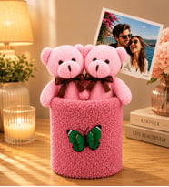 Kişiye Özel Fotoğraflı Peluş Saksıda Ayıcık Buketi Sevgiliye Kadına Arkadaşa Hediye (pembe-pembe)