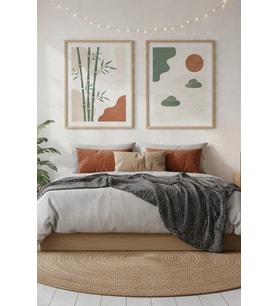 Zen Bahçesi 2’li Ahşap Çerçeveli Tablo Seti - Minimalist ve Doğa Dekoru