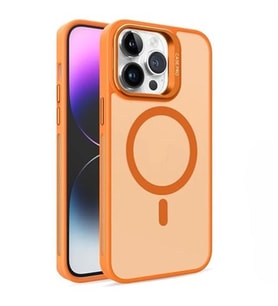 Coverzone iPhone 15 ile uyumlu Kamera Lens Aparatl? Stand Olabilen Magsafe ile uyumlu Kamera Korumal? ?effaf Full Color Magnetic Wireless Telefon K?l?f? (Turuncu, iPhone 15)