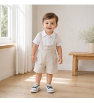 Erkek Çocuk Keten Askılı Salopet Şortlu Takım - KREM / 2-3 YAŞ