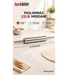ByMyHand Paslanmaz Çelik Hamur Açma Merdanesi 46 Cm