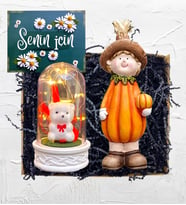 Led Işıklı Biblolu Fanus ve Sevimli Bal Kabağı Biblosu Hediye Seti (Model 7)