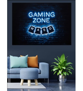 Gaming Zone Neon Işıklı Yazı Dekoratif Kanvas - Mdf Ahşap Tablo