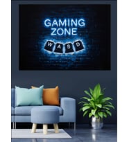 Gaming Zone Neon Işıklı Yazı Dekoratif Kanvas - Mdf Ahşap Tablo