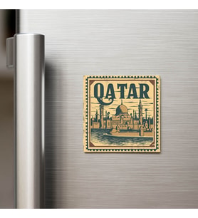 Katar Qatar - Posta Pulu Temalı Ülke - Baskılı Buzdolap Magneti Kare - 9x9 cm