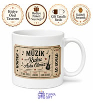 İsme Özel Konser Bileti Temalı Kupa Bardak Müzik Hediye Baskılı Kupa