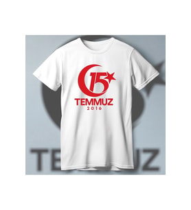 15 Temmuz Anma Baskılı Beyaz Tişört - Demokrasi ve Milli Birlik Günü T-Shirt