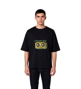 Eski Ama Altın Tasarımı Baskılı Erkek Oversize Tişört