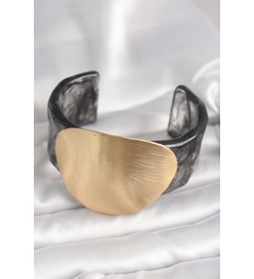 Siyah Mermer Desen Akrilik Plastik Gold Daire Plaka Model Vintage Kadın Bilezik 588 - 1OL6545-4781