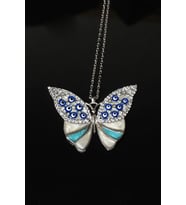 Mineli Kolye Kelebek 925 Ayar Zirkon Taşlı Beyaz Silver Gümüş Zincir Kolye