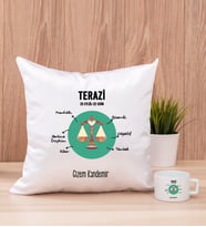 Kişiye Özel Terazi Burcuna Hediye Kare Yastık ve Fincan