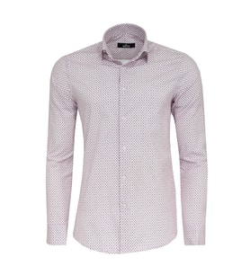 Açık Bordo Mini Kare Desenli Slim Fit Erkek Gömlek - Wessi