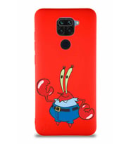 Xiaomi Redmi Note 9 Soft Premier Kapak Bay Yengeç Tasarımlı Silikon Kılıf - Kırmızı (Şeffaf)