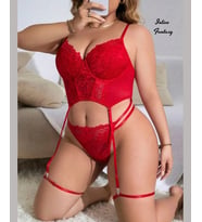 Intive Curvy Büyük Beden Kırmızı Büstiyerli Bacak Aksesuarlı Jartiyer Takım