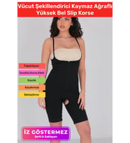 2 Beden İncelten Askılı Toparlayıcı Sıkılaştırıcı Vücut Şekillendiren Kadın Fermuarlı Tam Boy Korse (Siyah)
