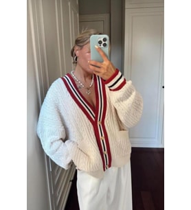 Kırmızı Şerit Detaylı Oversize HIrka