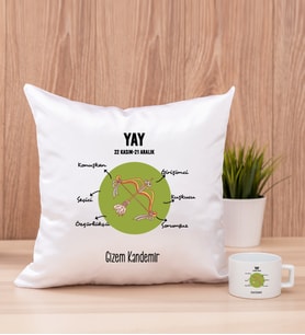 Kişiye Özel Yay Burcuna Hediye Kare Yastık ve Fincan