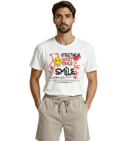 ''Streetwear Good Vibes'' ve ''Smile'' Yazılı Graffiti Temalı Premium Erkek Tişört (Beyaz)
