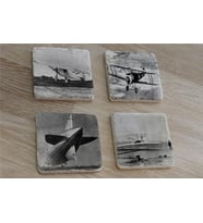 Siyah Beyaz Zeplin ve Eski Uçaklar Doğal Taş Bardak Altlığı 4'lü set - Natural Stone Coasters