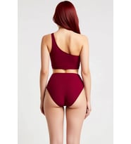 Kadın Bikini Takımı Tek Omuz Üst Kolsuz Yüksek Bel Hipster Alt Balensiz Düz Renk Örme Kumaş Regular