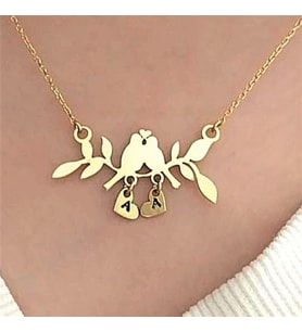 18 Ayar Gerçek Altın Kaplama,Kararmayan Kadın Dalda Çifte Kuş Model 2 925 Ayar Gümüş Kolye (14 Şubat Sevgililer Günü Hediyesi) 9876458153