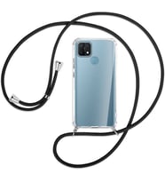OPPO A15S Kılıf Boyun Omuz Askılı İpli Şeffaf Silikon A15 S (Siyah)