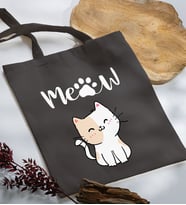 BK Gift Kedi Tasarımlı Antrasit Kumaş Bez Çanta, Baskılı Omuz Çantası, Alışveriş Çantası, Anneye Hediye-11