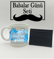 Babalar Gününe Özel Mavi Tasarımlı Kupa & Kartlık Hediye Seti