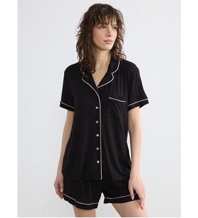 LCW DREAM Siyah Gömlek Yaka Kadın Şortlu Pijama Takımı