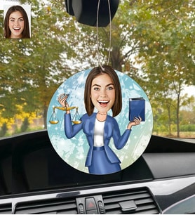 Kişiye Özel Karikatürlü Ahşap Araba Dikiz Ayna Süsü Avukat Kadın-2