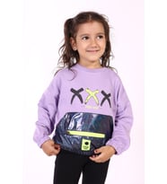 Toontoy Kız Çocuk Cep Detaylı Baskılı Sweatshirt (Lila)