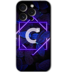İphone 15 Pro Max Kılıf HD Desen Baskılı Kılıf - Dark Neon Yaprak C Harfi
