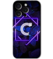 İphone 15 Pro Max Kılıf HD Desen Baskılı Kılıf - Dark Neon Yaprak C Harfi