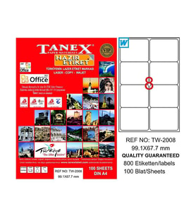TANEX 2008 LASER ETİKET 99x67mm 8x100 800 ADET