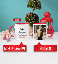 Arapça Öğretmenine Hediye Arapça Öğretmeni Kupa Bardak Kırmızı Fotoğraflı