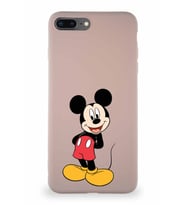 Apple iPhone 8 Plus Soft Premier Kapak Mickey Mouse-B Tasarımlı Silikon Kılıf - Pudra (Şeffaf)