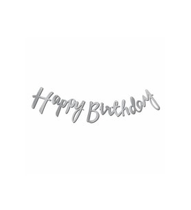 Kaligrafi Banner Gümüş Happy Birthday M235