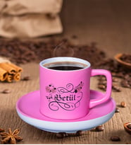 BK Gift Kişiye Özel Kaligrafi Tasarımlı Mat Pembe Renk Türk Kahvesi Fincanı-1, Renkli Türk Kahvesi Fincanı